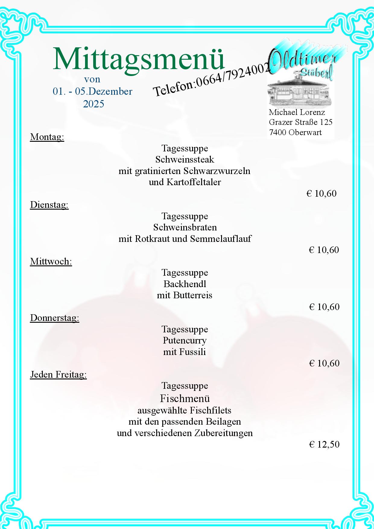 Wochenmenü Oldtimer Stüberl